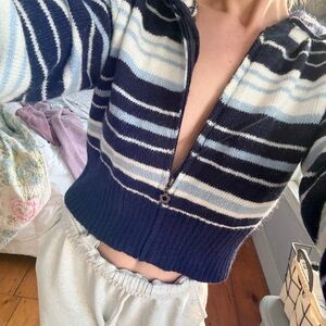 Dairy Boy Navy and White Women's Cardigan Zip Up